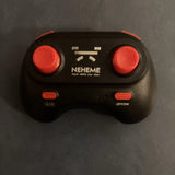 Black drone replacement remote control with two red thumbsticks and NEHEME logo
