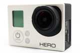 GoPro HERO3 action camera with black lens on silver body