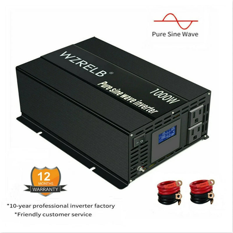 1000W Pure Sine Wave Inverter 12V to 110/220V Power Converter Car LCD Camp