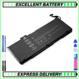 Black laptop battery pack with attached cable connector, rectangular shape