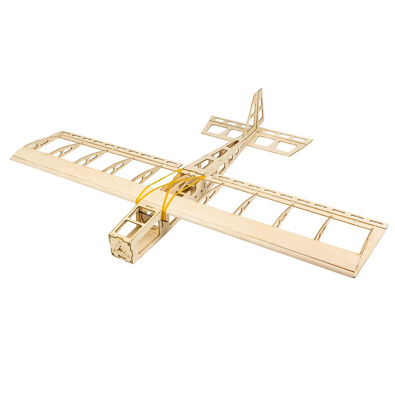 Balsa wood airplane airframe model kit with exposed wing ribs and frame details