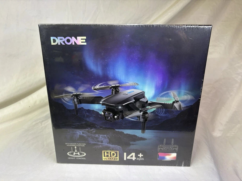 Smart folding drone HD camera retail box with quadcopter illustration