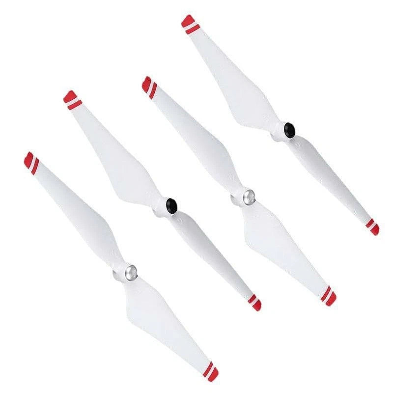 White propeller blades with red tips, black hub and mounting ring