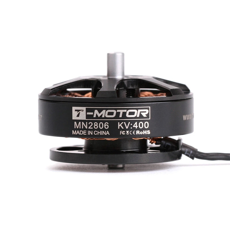 T-MOTOR MN2806 KV:400 brushless outrunner motor with mounting ring and wire leads
