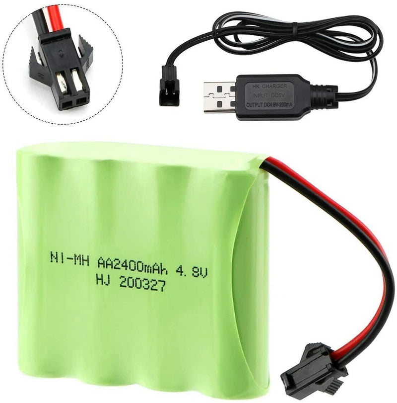 4Pcs 2400mAh 4.8V Ni-MH AA Battery SM Plug and Charger for RC Car Truck boat toy