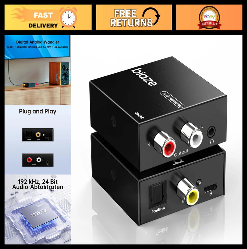 High-Quality 192kHz DAC Digital to Analog Audio Converter, Optical Coaxial to RC Converter