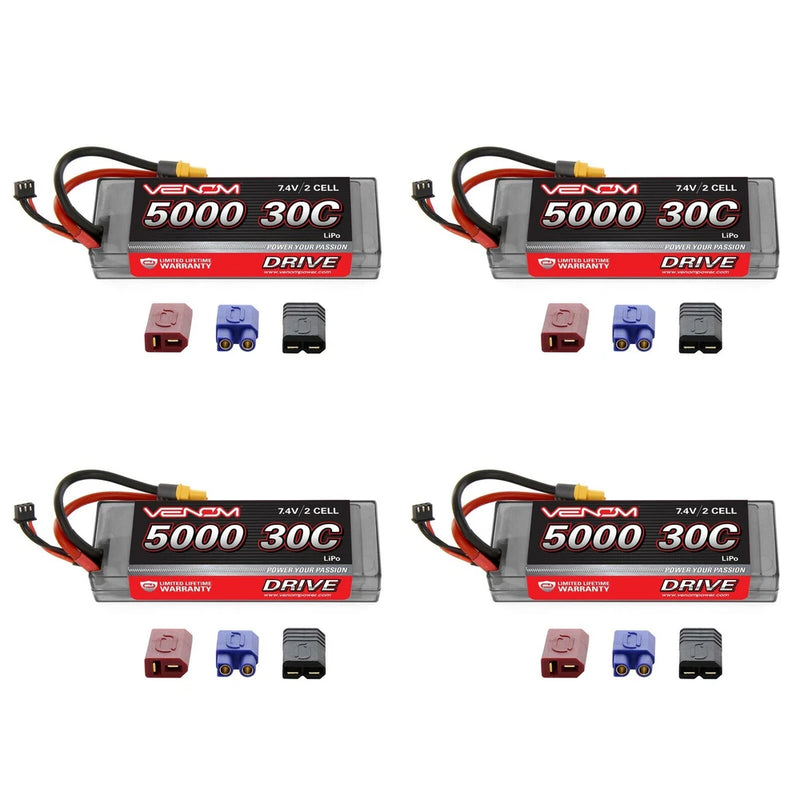 Venom 30C 2S 5000mAh 7.4V Sport Power LiPo ROAR with UNI Plug x4 Packs