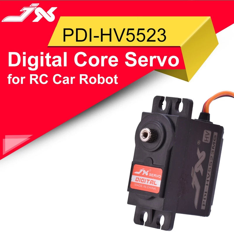 Black digital core servo for RC vehicles, metal gear case and orange signal wires