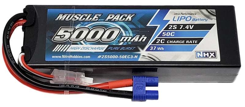 NHX Muscle Pack 2S 7.4V 5000mAh 50C Hard Case Lipo Battery w/ EC3 Connector Battery