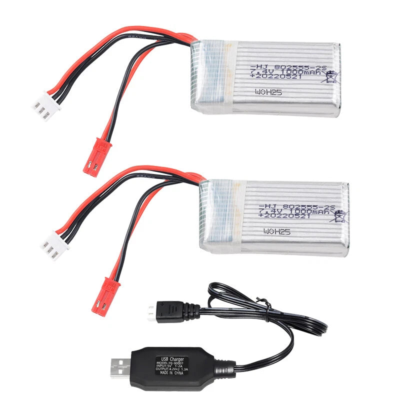 2Pcs 7.4v 1000mAh Lipo Battery For Mjxrc X600 Upgrade +Charger Quadcopter Drone
