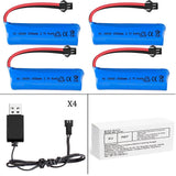 4Pcs 3.7V 1500mAh Battery Rechargeable Li-ion Battery w/ SM Plug For RC Car Battery