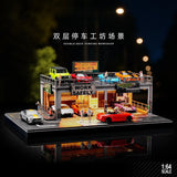 1/64 Diorama Car Garage Model LED Repair Tuning Shop Scene Display BuildingModel
