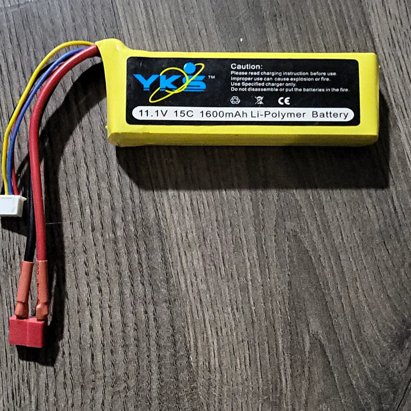 LiPo battery pack 11.1V 15C 1600mAh with lead wires, yellow case