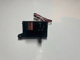 Black RC servo axle mount bracket with red and black wires