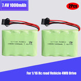 2Pcs 7.4V 1000mAh 2S Li-po Battery 14500 For 1/16 Rc road Vehicle 4WD Drive High