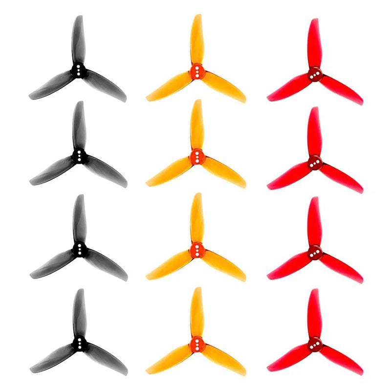 Set of 12 three-blade RC drone propellers, multicolor PC blades with 3-hole hubs