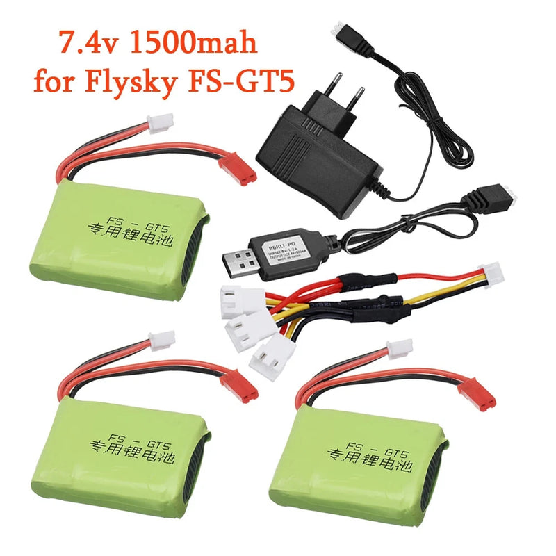 7.4v 1500mah Lipo Battery + USB for Flysky FS-GT5 MC6C/MCE7 2.4G 6CH Transmitter