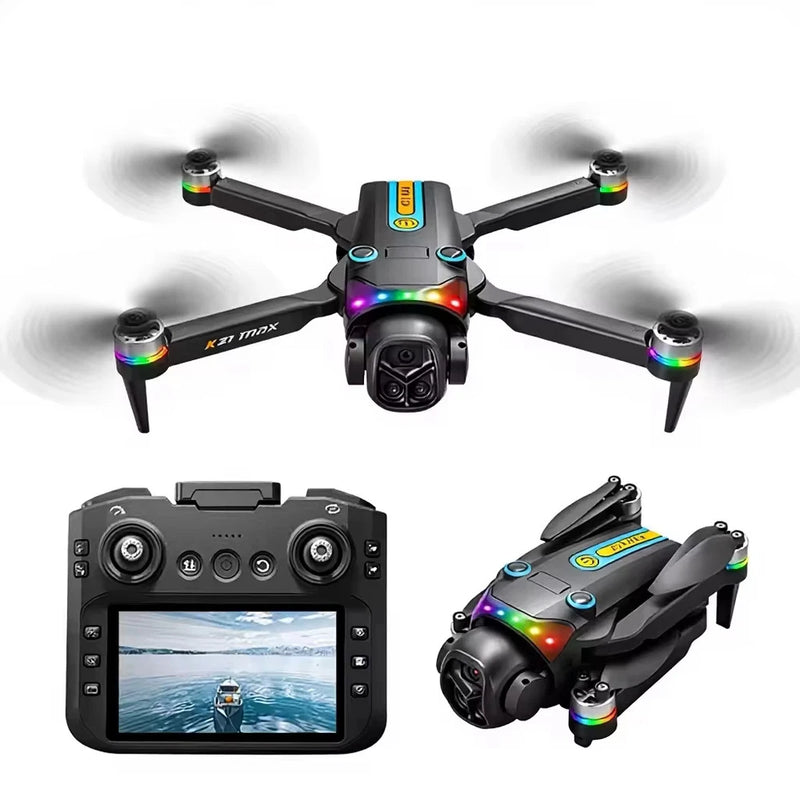 Foldable quadcopter drone with 4K camera and LED lights, with remote controller