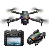 Foldable quadcopter drone with 4K camera and LED lights, with remote controller