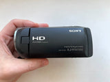 Sony Handycam camcorder front close-up with HD and 9.2MP labels