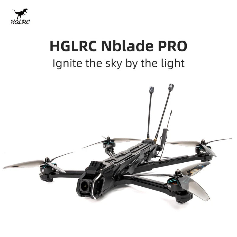 HGLRC Nblade PRO FPV quadcopter with black frame and four propellers, twin antennas