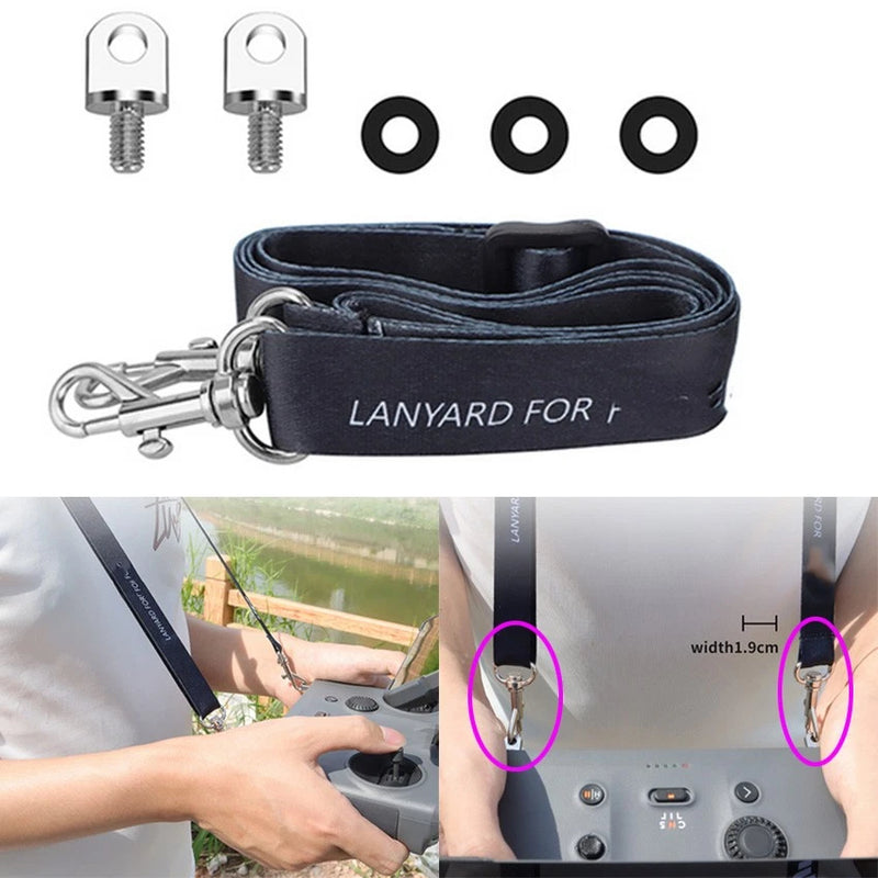 Navy remote control lanyard neck strap with metal carabiner clips and mounting screws