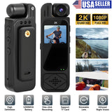 Mini action camera with 2K lens, front display screen, dark gray body
