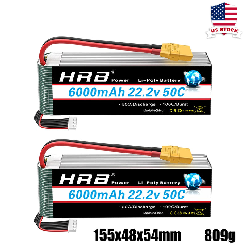 HRB 6S Lipo Battery 6000mAh 50C 22.2V XT90 for RC Car Helicopter Electrics Plane Battery