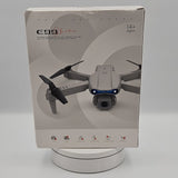 Foldable RC quadcopter drone package with printed drone and control icons