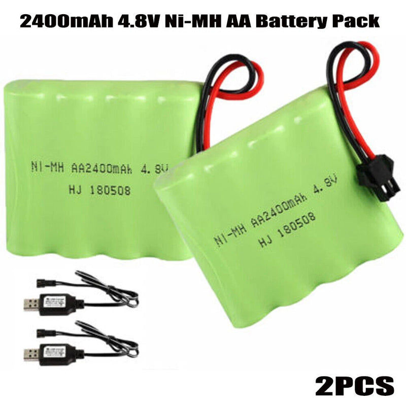 2PCS 2400mAh NI-MH 4.8V AA Battery Pack SM-2P 2Pin Plug+Charger for RC Car Truck