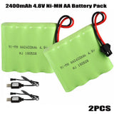 2PCS 2400mAh NI-MH 4.8V AA Battery Pack SM-2P 2Pin Plug+Charger for RC Car Truck
