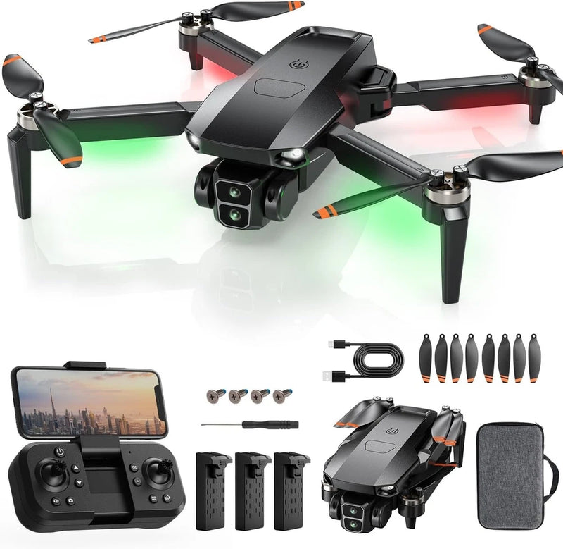 Foldable black FPV quadcopter drone with camera, controller and accessory kit