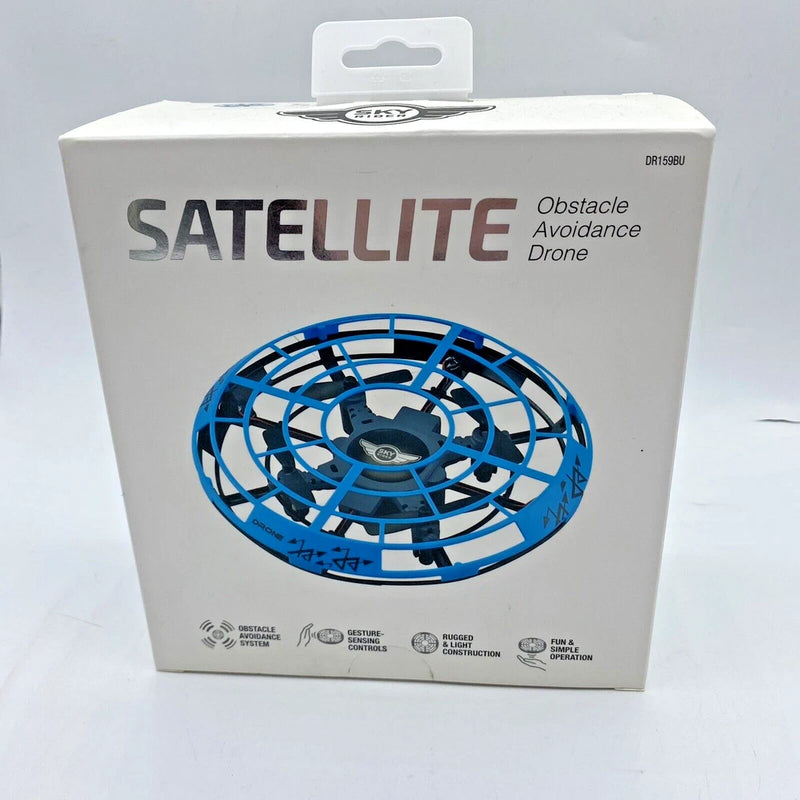 Blue satellite obstacle-avoidance drone box with DR159 label