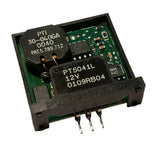 DC-DC boost converter module with green PCB and black 6-pin header