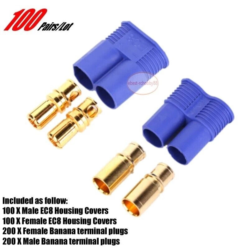 100Pairs Bullet 8mm EC8 Connector plug Male Female for Drone Charge Lipo Battery