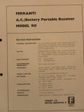 Ferranti Model 915 portable receiver service instructions booklet, A.C./battery cover