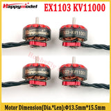 HappyModel brushless FPV motor, red PCB, silver shaft, four-angle view