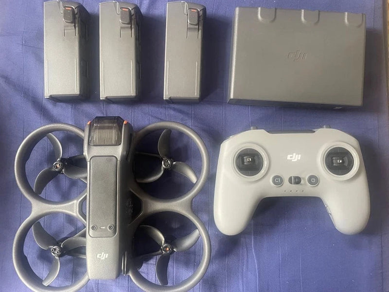Dji Avata 2 drone controller and quadcopter with three battery packs