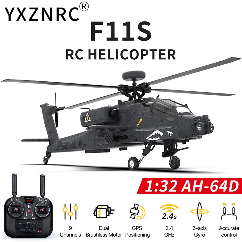 YUXIANG F11-S AH-64D Apache 9CH 2.4G 3D GPS RC Helicopter with 5.8G FPV Camera