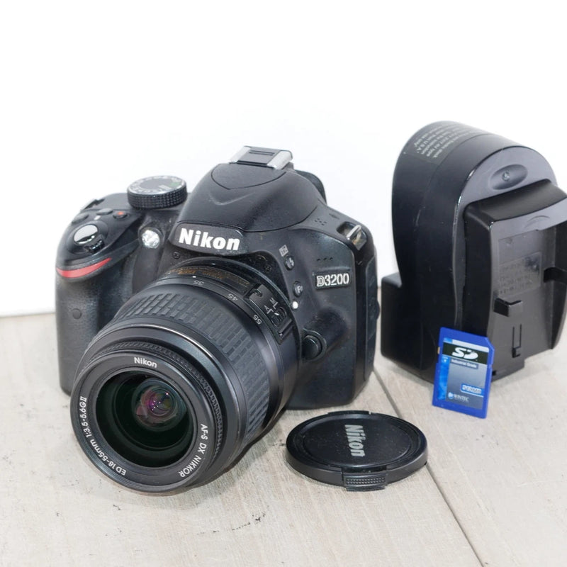 Nikon D3200 24MP DSLR Camera W 18-55mm Lens Bundle *GOOD/TESTED* SHUTTER 3,738