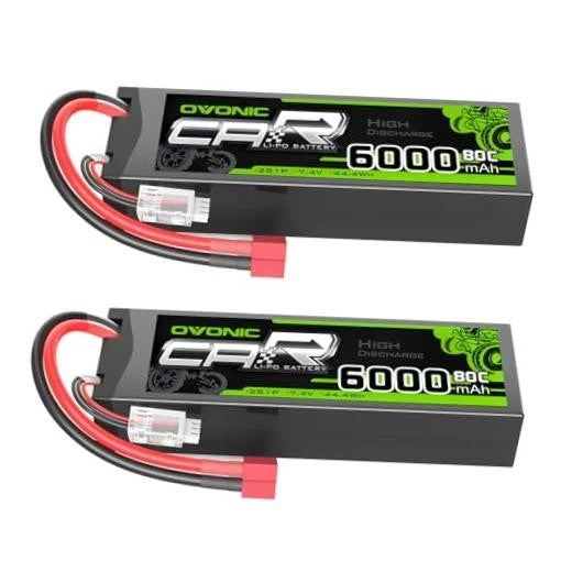 Hardcase LiPo battery pack with green 6000mAh label and red/black Dean-style leads