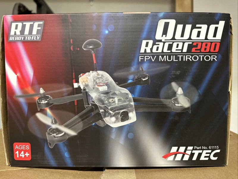 FPV quadcopter drone retail box with Quad Racer 280 multirotor artwork