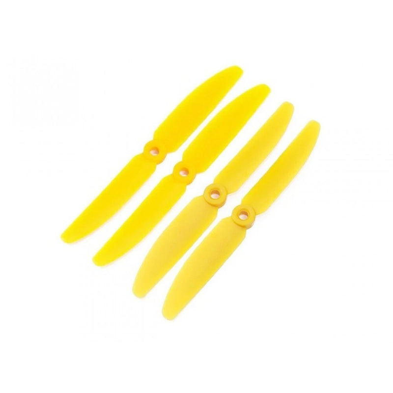 Yellow quadcopter propeller set with four blades and mounting holes