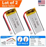 Lot Of 2 752248 3.7V Lipo Battery 800mAh 752248 Rechargeable Lithium Polymer Bat Battery