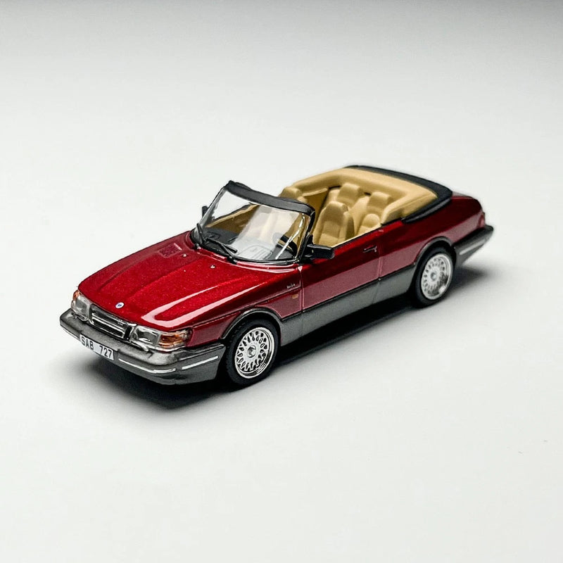 Saab 900 Turbo 1:64 red die-cast convertible model car with open cabin