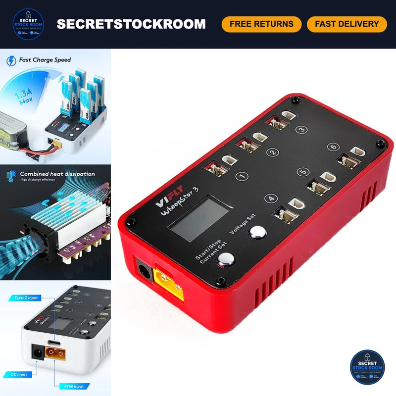 6-Port 1S LiPo Battery Storage Charger - Fast Charging, Safe & Efficient Power M Battery