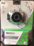 Vivitar waterproof action camera housing with camera lens and bike/helmet mount