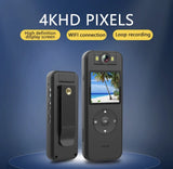 Black 4K HD video camera with flip screen and control buttons