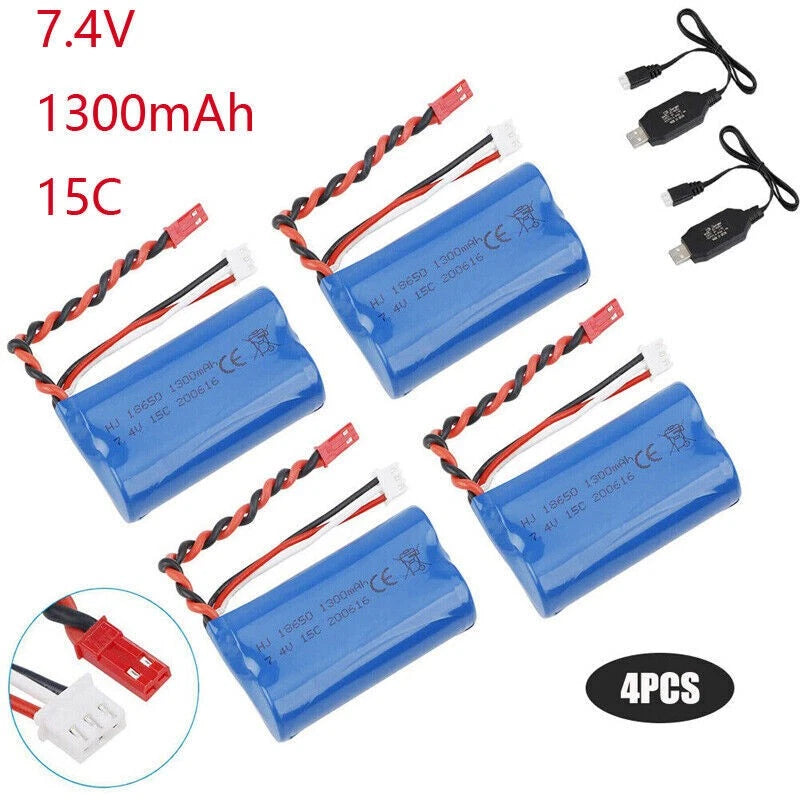 4x 2S 7.4V 1300mAh Li-po Battery JST Plug USB for RC Helicopter F645 Road Truck Battery