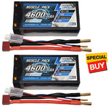 Shorty LiPo battery pack 2S 7.4V 4600mAh with 4mm Deans connectors, two-pack